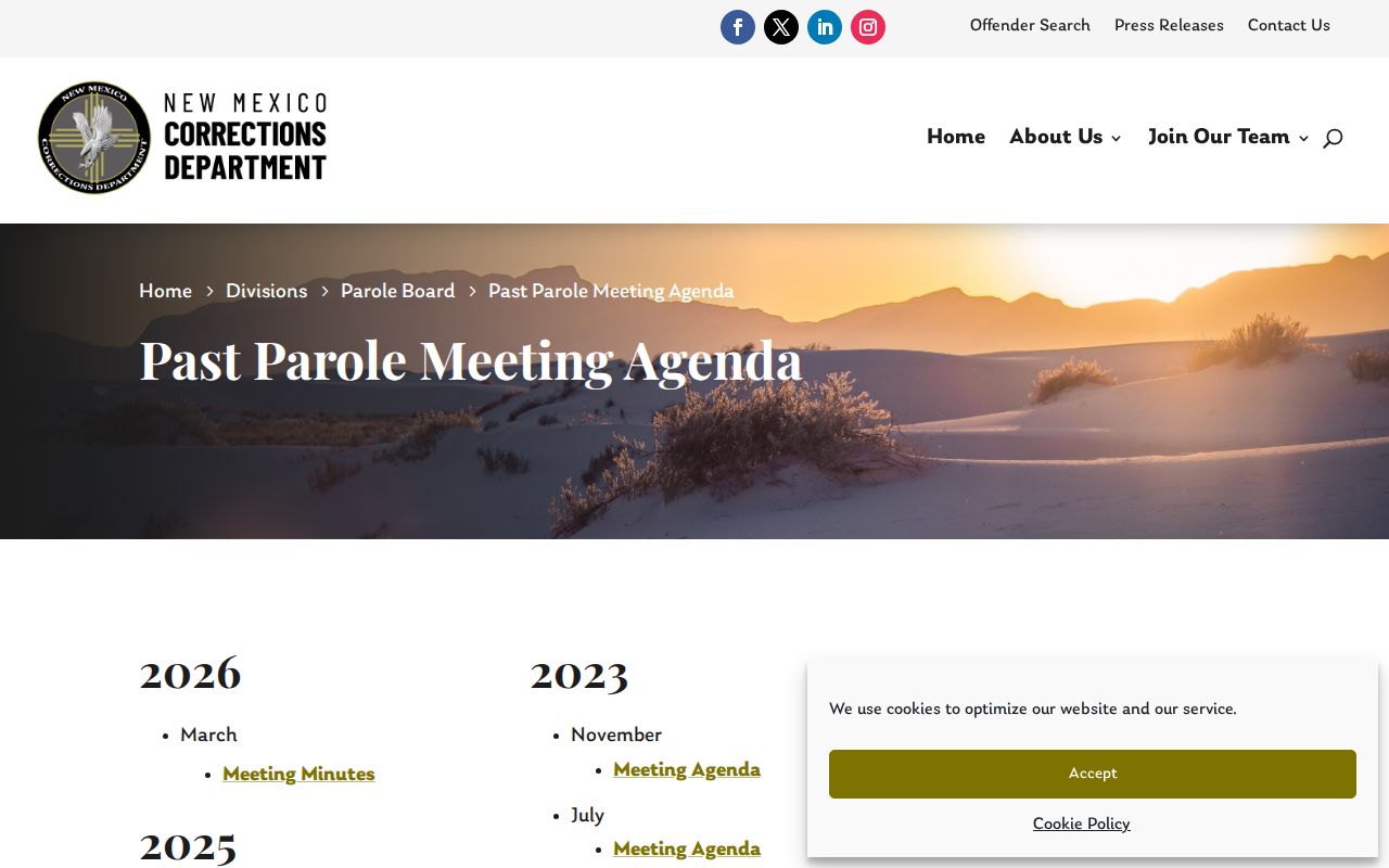 New Mexico Parole Board public materials relevant to San Miguel County parole records
