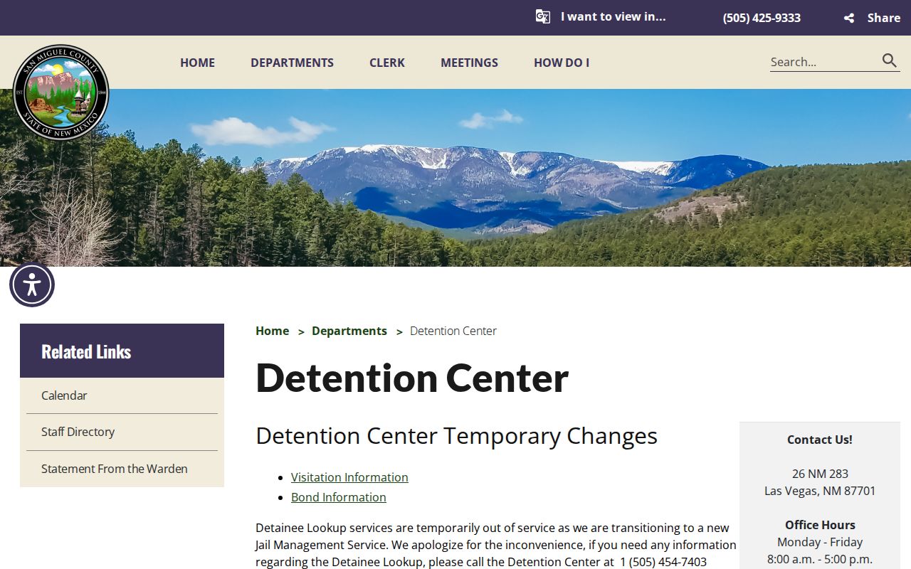 San Miguel County Detention Center release lookup outage and phone notice