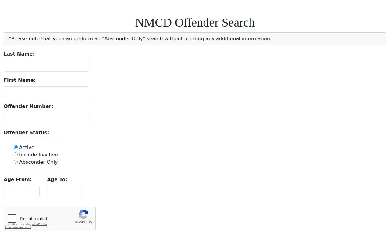 New Mexico Corrections Department offender search options