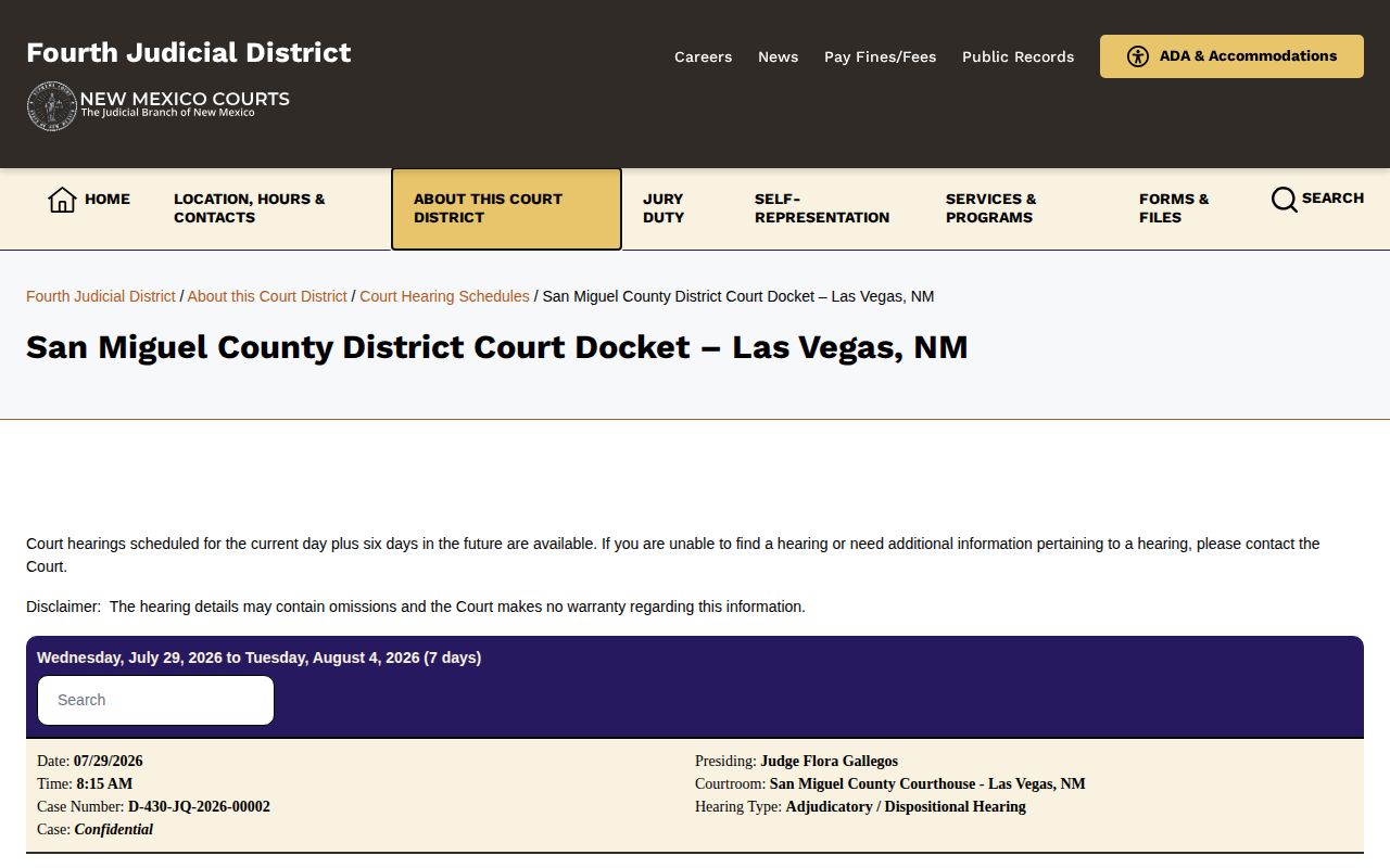 San Miguel County District Court docket used to verify detention center release orders